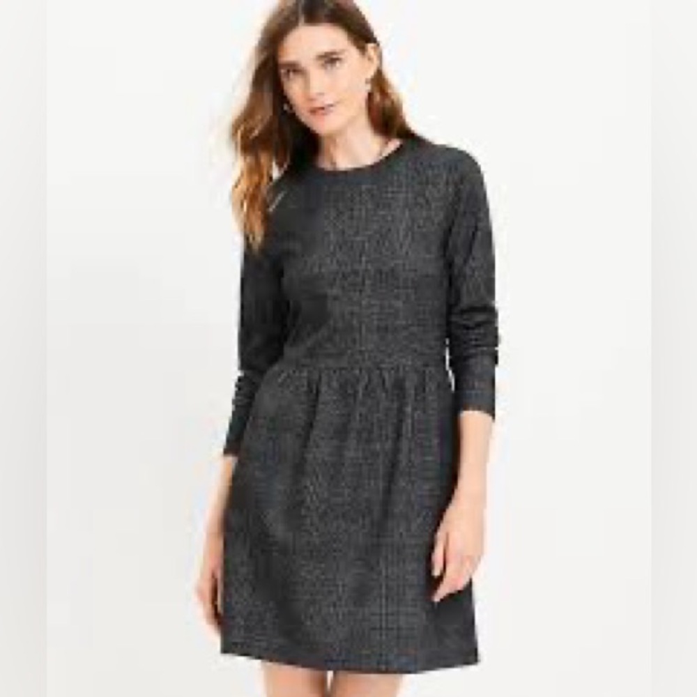 LOFT XSP Gray Pleated Long Sleeve Sweater Dress